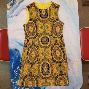 Retro Style Yellow Patterned Shift Dress